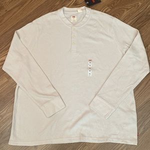 Levi's Men's  3/4 Button Long Sleeve  Knit Cream Sweatshirt  Standard Size XXL
